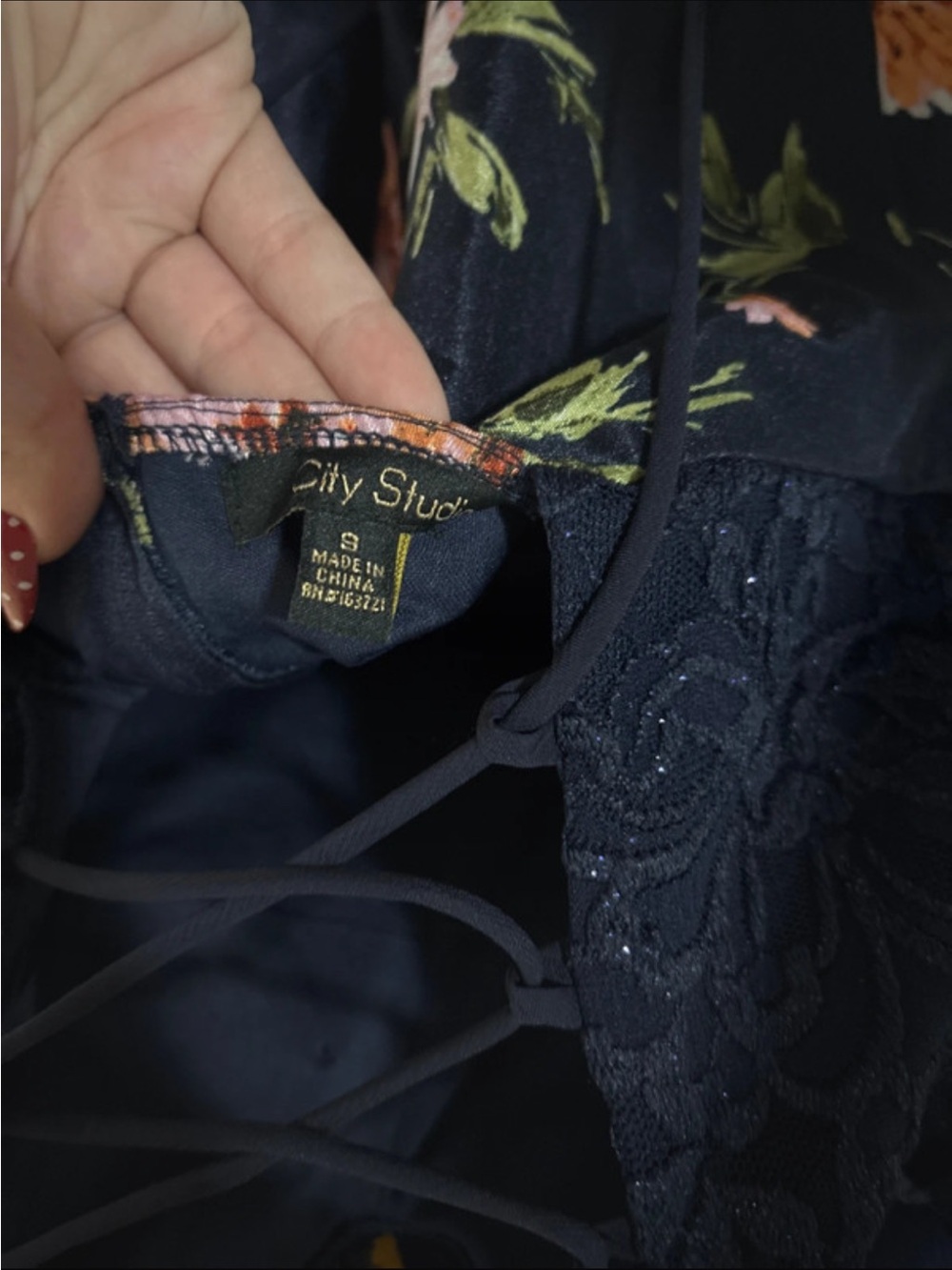 City Studio Navy Lace Bodice Floral Mini Dress - Picture 5 of 5